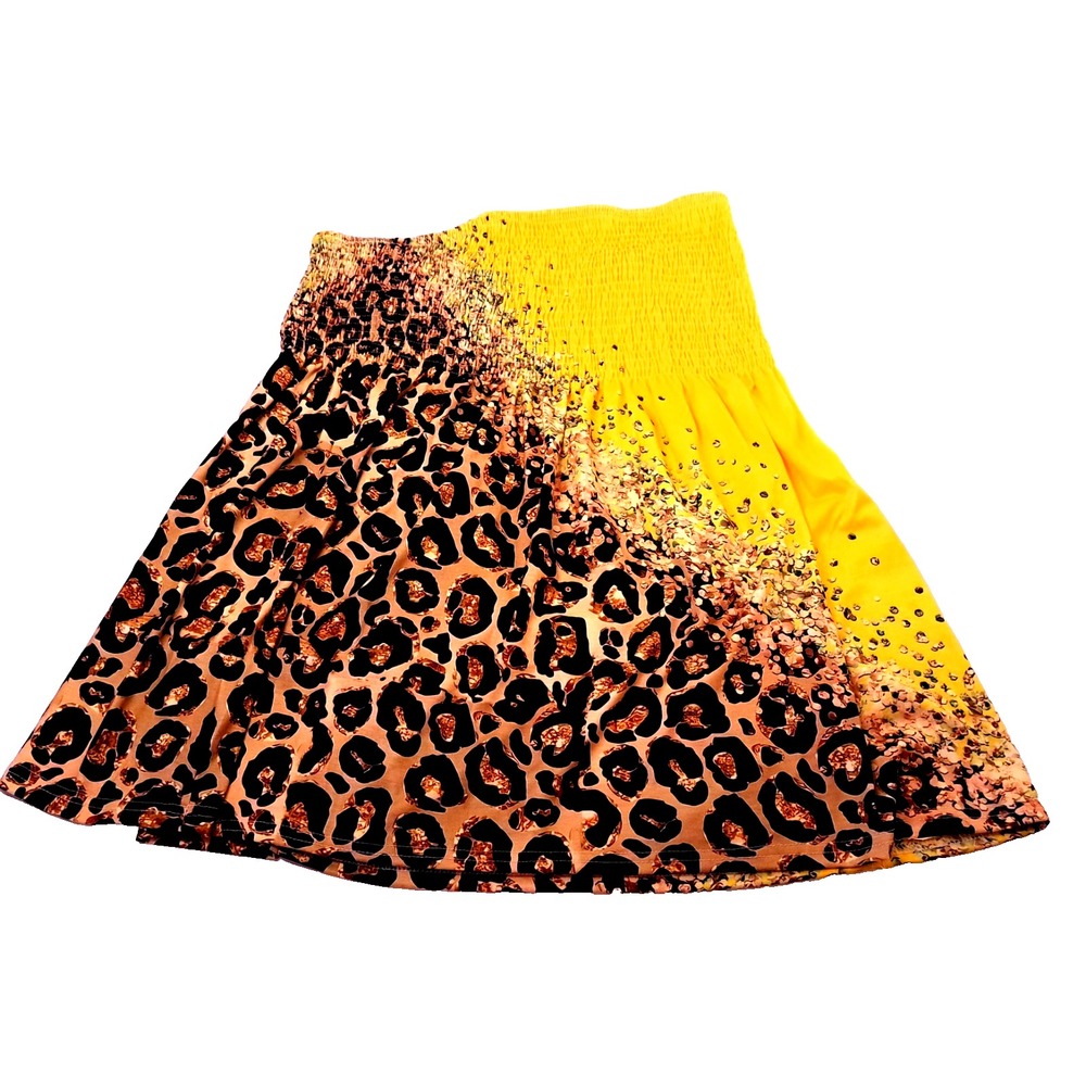 Leopard Print And Yellow Sleeveless Sundress / Long‎ Shirt Stretch Fit and Flare